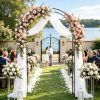 Black 8 ft Steel Garden Arch, Garden Arbor Trellis with Large Base for Climbing Plants, Wedding Arch Stand