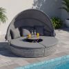 Outdoor PE Wicker Round Daybed with Retractable Canopy and Cushions