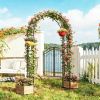 Black 8 ft Steel Garden Arch, Garden Arbor Trellis with Large Base for Climbing Plants, Wedding Arch Stand
