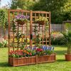 Rustic Brown Elevated Planter with Lattice Trellis, Dual Large Planting Boxes with Drainage System for Vining Flowers Vegetables Balcony Decor
