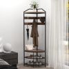 Corner Hall Tree with Shoe Bench Entryway Coat Rack with 10 Metal Movable Hooks Floor Standing Clothes Rack Shoes Shelf Organizer for Home Office Bedr