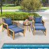 5 Piece Patio Furniture Set with Coffee Table and 2 Ottomans