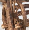 2-Seat Wooden Log Porch Swing with A-Frame Stand Carbonized Brown Patio Swing Chair Bench Featuring Wagon Wheel Armrests