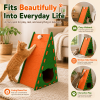 3-in-1 Felt Cat Scratcher House With Hanging Pom-Pom, A-Frame Cat Scratch Ramp With Cat-Head Hideout, Space-Saving Indoor Cat Play & Rest Furniture