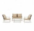 Beige 4-Piece Outdoor Patio Furniture Set with Cushions Wicker Conversation Sofa Aluminum Frame for Backyard Poolside Garden