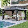 10x13FT Outdoor Gazebo, Hardtop Gazebo with Galvanized Steel Double Roof, Metal Gazebos with Drainage System Patio Pergola for Patio Deck Backyard