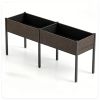 2-Section PE Rattan Raised Garden Bed, 29" Ergonomic Elevated Planter Box with Detachable Fabric Liner