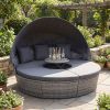 Outdoor PE Wicker Round Daybed with Retractable Canopy and Cushions