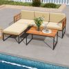 5 Pieces Patio Furniture Set Acacia Wood Sectional Set with Heavy-Duty Metal Frame