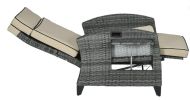 Khaki Outdoor Recliner Chair with Cushions Reclining Patio Lounge Chair with Adjustable Footrest Armrests And Tray Table