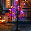2 Pack 24 Inch Halloween Decorations Indoor Lighted Tree, Black Halloween Spooky Trees with 48 LEDs Orange & Purple Lights