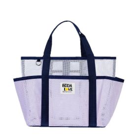 Summer Pool Beach Tote Bag Quick Dry Mesh Organizer Handbag (Color: Purple)