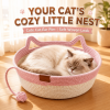 2-in-1 Cotton Rope Cat Bed with Hanging Interactive Toy, Cozy Round Cat Nest for Indoor Cats, Washable Pet Bed with Handles