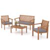 4 Pieces Patio Wood Furniture Set Acacia Wood Sofa Set with Loveseat