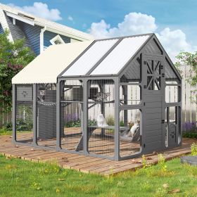 Extra Large Catio Outdoor Cat Enclosure, Walk-in Outdoor Pet House for Multiple Cats, Catio Cat Run Cage with Bridges, PVC Roof, Weatherproof Cover (Cclor: Grey)