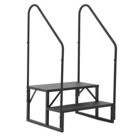 Hot Tub Steps Outdoor, RV Steps with Handrail, Portable RV Stairs 2/3/4/5 Step, Heavy Duty Truck Camper Steps Ladders for Travel Trailers, 5th Wheel (size: 2 step 2 handrails)