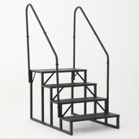 Hot Tub Steps Outdoor, RV Steps with Handrail, Portable RV Stairs 2/3/4/5 Step, Heavy Duty Truck Camper Steps Ladders for Travel Trailers, 5th Wheel (size: 4 step 2 handrails)