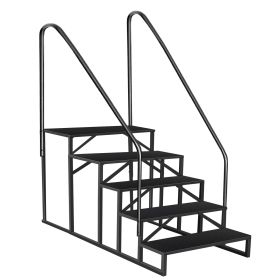 Hot Tub Steps Outdoor, RV Steps with Handrail, Portable RV Stairs 2/3/4/5 Step, Heavy Duty Truck Camper Steps Ladders for Travel Trailers, 5th Wheel (size: 5 step 2 handrails)