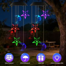 Color Changing Solar Wind Chime Light, Moon & Star Wind Chimes, Waterproof Outdoor Hanging Decor for Garden Balcony Porch (Type: 2pcs)
