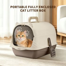 Hooded Cat Litter Box with Handle, Enclosed Kitty Toilet with Anti-Splashing Front Door, Includes Litter Scoop & Deodorizer (Color: Gray)