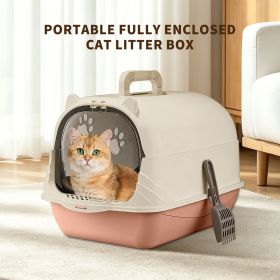 Hooded Cat Litter Box with Handle, Enclosed Kitty Toilet with Anti-Splashing Front Door, Includes Litter Scoop & Deodorizer (Color: Pink)