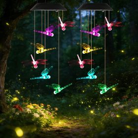 Outdoor Hanging Dragonfly Solar Wind Chimes, Color Changing LED Light, Waterproof Wind Chime for Patio Lawn Window Decoration (Type: 2pcs)