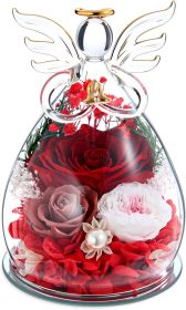 Gifts for Women Birthday Gifts for Mom Forever Preserved Rose in Glass Elegant Angel Figurine Preserved Flowers Display with Forever Flowers Look Time (Color: Red)