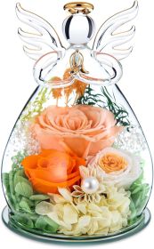 Gifts for Women Birthday Gifts for Mom Forever Preserved Rose in Glass Elegant Angel Figurine Preserved Flowers Display with Forever Flowers Look Time (Color: Champagne)