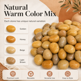 38 lbs White River Rocks, 2-3 inch Polished Pebbles - Versatile for indoor/outdoor use. Ideal for plant decor, vases, aquariums (Color: Yellow-38lbs)