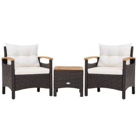 3 Pieces Patio Rattan Furniture Set with Removable Cushions (Color: Off White)