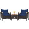 3 Pieces Patio Rattan Furniture Set with Removable Cushions