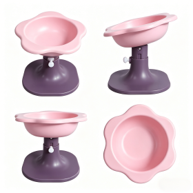 Adjustable Elevated Cat Bowl with Tilted Angle, Whisker-Friendly Raised Pet Feeding Bowl for Cats & Small Dogs, Neck Protection Anti-Slip Feeder (Color: Pink)