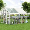 Large Outdoor Cat House with Planter Stand, Wooden Cat Enclosure with Resting Boxes for Multiple Kittens, Hanging Bridge, Platforms