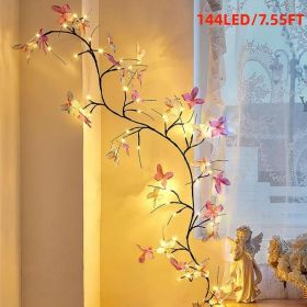 Light with Butterfly 48LED 5.9FT Enchanted Wall Decoration Vine Lights 8 Light Modes for Indoor Home Wall Decoration (size: 7.55FT)