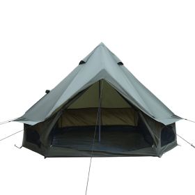 13.1FT Oxford Bell Tent for Family Camping Spacious Yurt Tent with Stove Jack, 4 Season Glamping Shelter, Waterproof Oxford Hot Tent for 4-8 People (Color: DarkGreen, size: 9.8 FT)