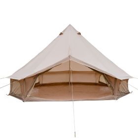 13.1FT Oxford Bell Tent for Family Camping Spacious Yurt Tent with Stove Jack, 4 Season Glamping Shelter, Waterproof Oxford Hot Tent for 4-8 People (Color: Beige, size: 13.1 FT)