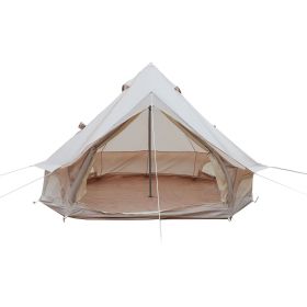 13.1FT Oxford Bell Tent for Family Camping Spacious Yurt Tent with Stove Jack, 4 Season Glamping Shelter, Waterproof Oxford Hot Tent for 4-8 People (Color: Beige, size: 9.8 FT)