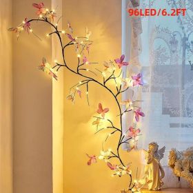 Light with Butterfly 48LED 5.9FT Enchanted Wall Decoration Vine Lights 8 Light Modes for Indoor Home Wall Decoration (size: 6.2FT)