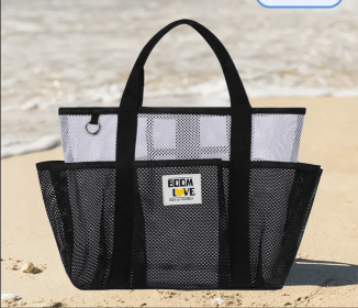 Summer Pool Beach Tote Bag Quick Dry Mesh Organizer Handbag (Color: Black)