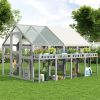 Large Outdoor Cat House with Planter Stand, Wooden Cat Enclosure with Resting Boxes for Multiple Kittens, Hanging Bridge, Platforms