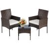 Three-piece garden furniture set, woven outdoor polyethylene rattan furniture, equipped with a coffee table and washable cushions