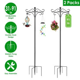 76in/91in Options -- 2 Packs Heavy Duty Double Shepherds Hook Bird Feeder Pole Garden Hanging Holder with Adjustable Height 5 Prong Base for Bird Feed (size: 2Pcs 92in)