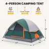 4 Person Waterproof Camping Tent with Rainfly, Easy Setup Dome Tent with Mesh Windows & Skylights, Lightweight Portable Tent for Outdoor Camping
