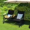 2-Person Double Rocking Loveseat with Mesh Fabric and Center Tempered Glass Table