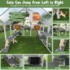 Large Outdoor Cat House with Planter Stand, Wooden Cat Enclosure with Resting Boxes for Multiple Kittens, Hanging Bridge, Platforms
