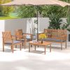 4 Pieces Patio Wood Furniture Set Acacia Wood Sofa Set with Loveseat