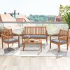 4 Pieces Patio Wood Furniture Set Acacia Wood Sofa Set with Loveseat