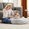 24 Inch Anti-Slip Round Fluffy Plush Faux Fur Cat Bed, Fits up to 25 lbs Pets
