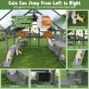 Large Outdoor Cat House with Planter Stand, Wooden Cat Enclosure with Resting Boxes for Multiple Kittens, Hanging Bridge, Platforms