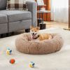 24 Inch Anti-Slip Round Fluffy Plush Faux Fur Cat Bed, Fits up to 25 lbs Pets